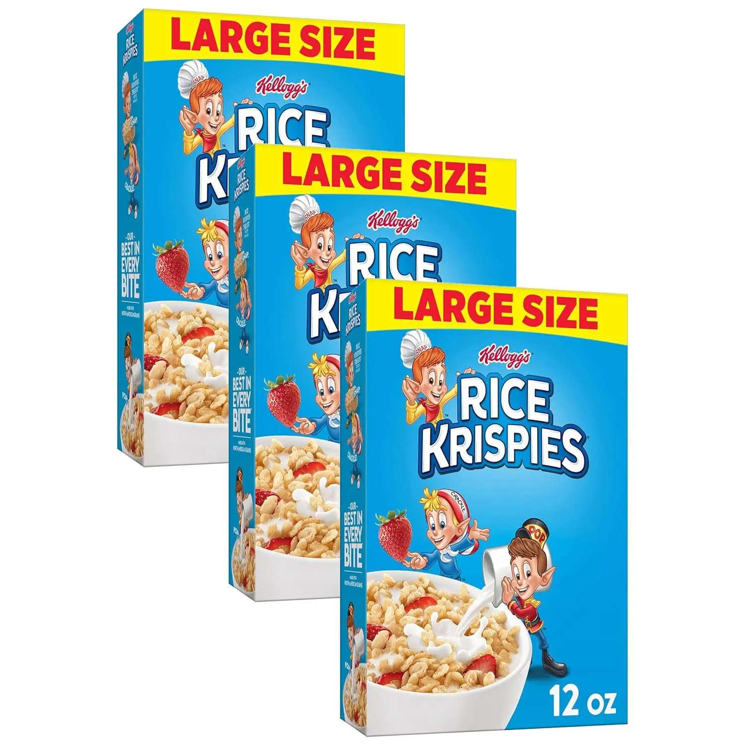 Kellogg's Rice Krispies Cold Breakfast Cereal, 8 Vitamins and Minerals, Rice Krispies Treats, Large Size, Original, 12Oz Box (1 Box)