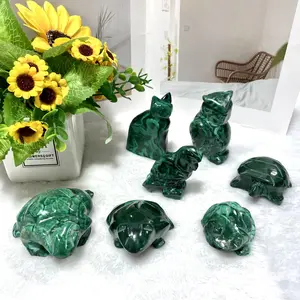 IG Crystal Malachite Owl Cat Frog Turtle Crystal Carving Natural Stone Gem Mining Chakra Balancing Reiki Healing Crystal Mystery Crystal Display Crystal Shopping Online Home Office Decor