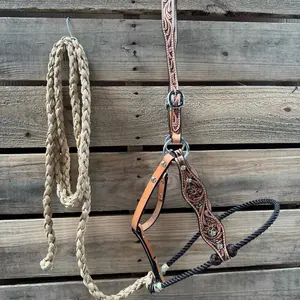 Brown Floral Tooled Lariat & Leather Combo Halter