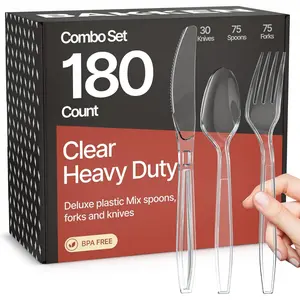 Bakken 180-Piece Disposable Cutlery Set with Forks, Knives, and Spoons, Durable Plastic Cutlery, BPA-Free Food-Grade Materials, Heat Resistant, Utensils