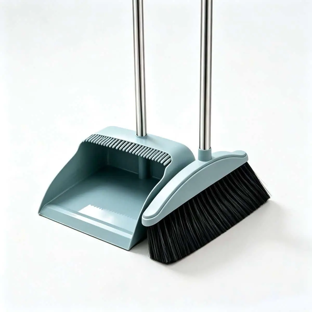 Broom & Dustpan Combo with Comb, Hair Remover Cleaning Tool, Stainless Steel Long Handle No Bending Sweeper