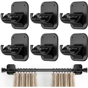 No Drill Curtain Rod Brackets - 20LB, 6 Pack Self Adhesive Curtain Rod Holder, Peel and Stick Wall Hooks, Renter Friendly Upgrades for Apartment, Kitchen, Bathroom, Dorm, Living Room and RV