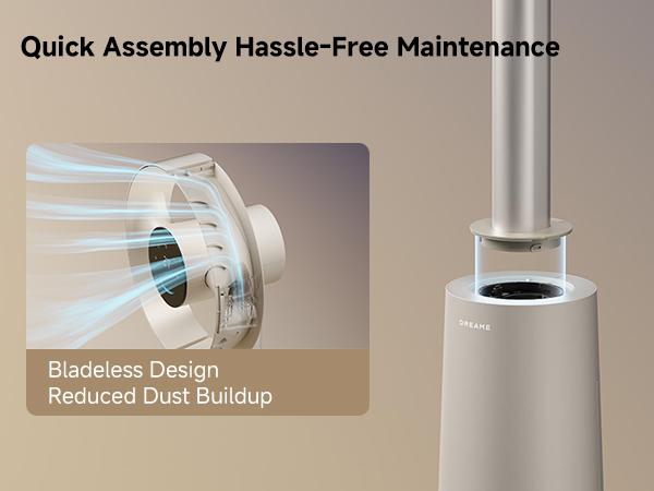 DREAME MF10 Bladeless Tower Fan for Bedroom, Smart Standing Fan with 270° Spatial Airflow for Whole-Room Circulation, 59ft/s High Velocity, 10 Speeds 3 Modes, Temperature-Adaptive Airflow, MF10-Beige