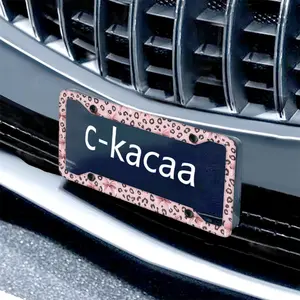 Leopard Print Frame for Car, Leopard Print Girls Auto Decor, Pink Bow Car License Bracket Holder, Non Slip & Weatherproof Universal