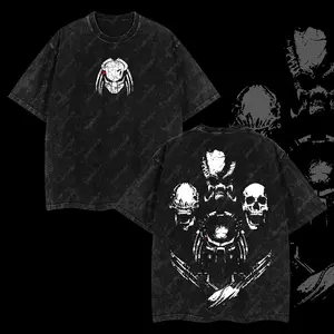 Superstyle Super Ultimate "Predator" Jungle Hunter Alien vs. Predator AVP Edition Double Printed Oversize Lightweight Acid Washed Tee TV Series Movies Graphic Design Top Cotton Streetwear Comic Superheroes T-Shirt Clothes Menswear Womenswear