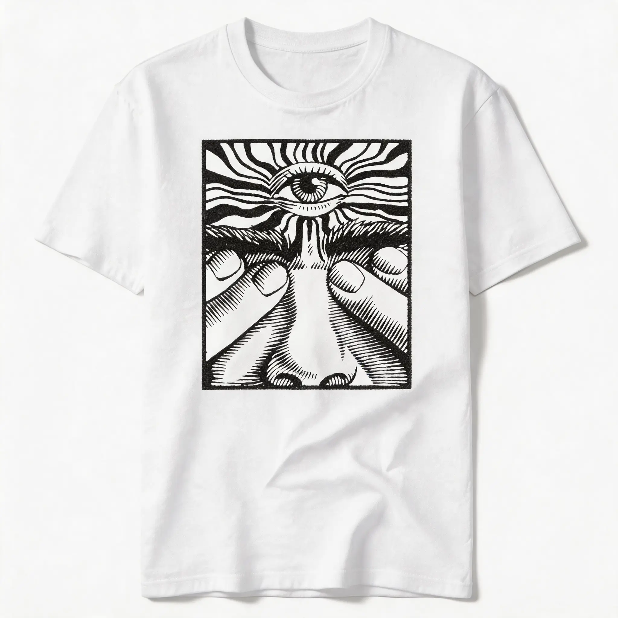 Surreal Eye Line Art Graphic T-Shirt, Abstract Black White Art Tee, Unisex Cotton Casual Shirt