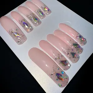 Princess Glitter #0026 - Pink Nail Art with Colorful Glitter and Gem Decorations