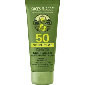 100% Mineral Sunscreen SPF 50 with Non-Nano Zinc Oxide — Reef Safe UVA/UVB Broad Spectrum Sunblock, Water Resistant 80 Min, Moisturizing Tallow Lotion for Face & Body, 3.4 fl oz