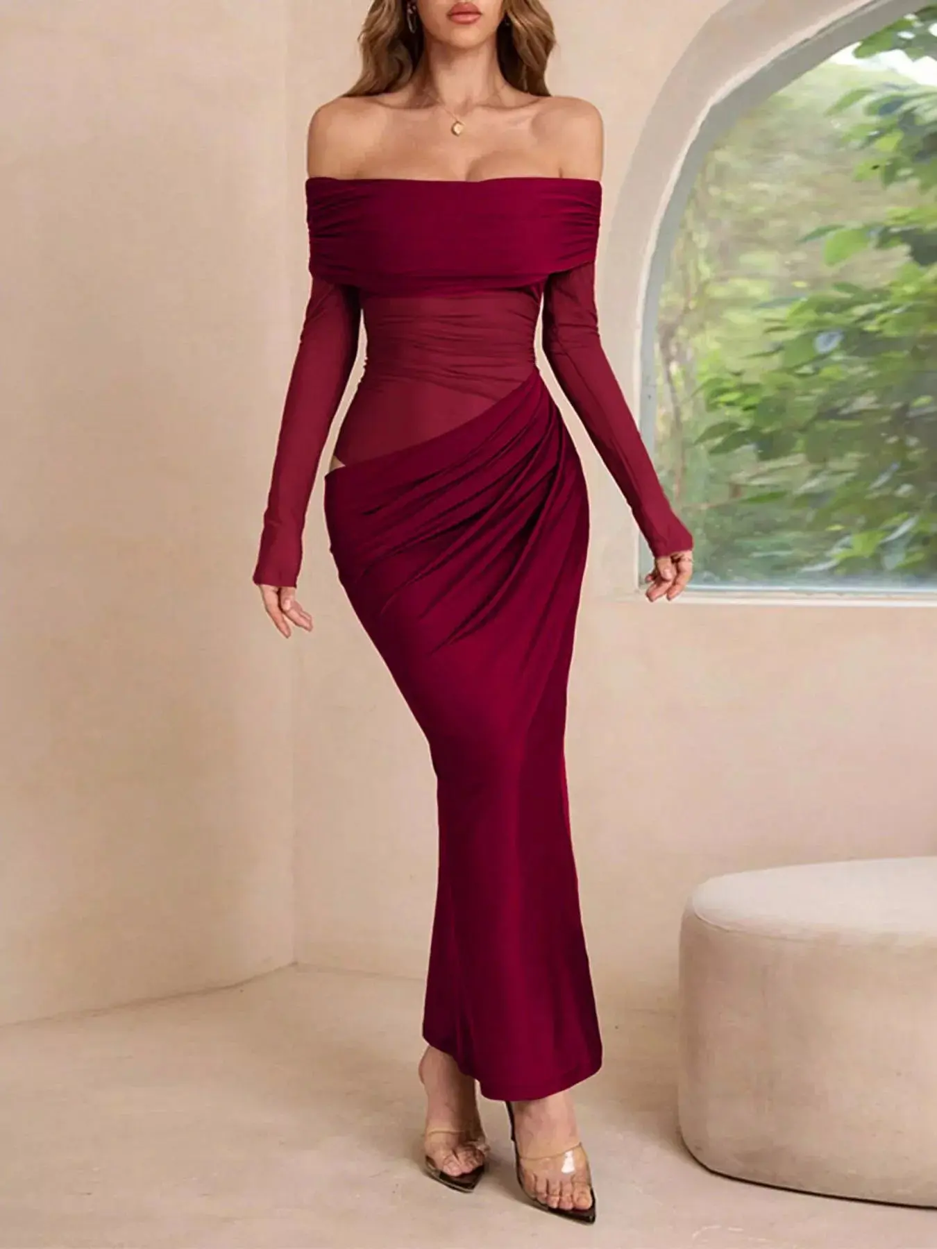 Off-Shoulder Bodycon Maxi Dress - TikTok Shop Off-Shoulder Bodycon Maxi Dress - TikTok Shop