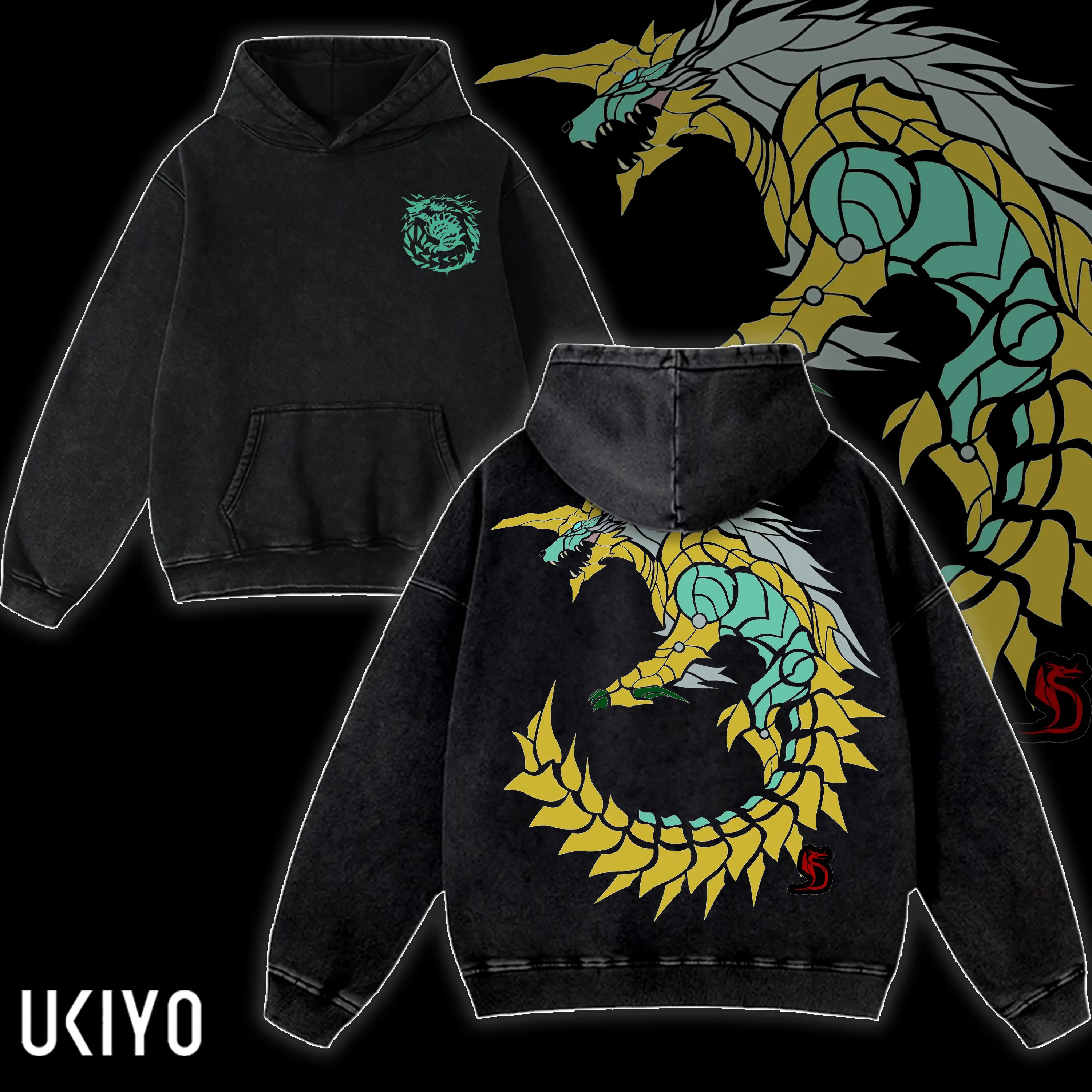 Monster Hunter Zinogre Hoodie Vintage Acid Wash Oversized Streetwear Heavyweight Cotton Pullover Thunder Wolf Wyvern Graphic Gaming Merch Sweatshirt