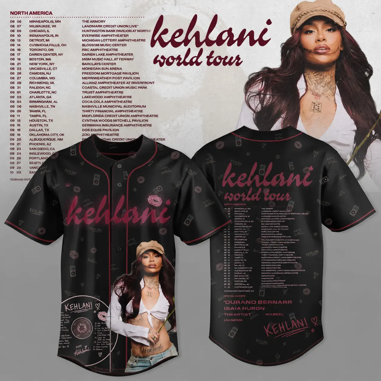 Limited Drop Tee Baseball Jersey THE KEHLANI WORLD TOUR: North America Concert Baseball Jersey, Music Fan Button Down Shirt, Festival Outfit