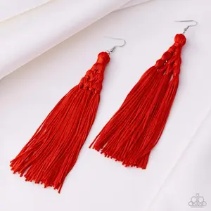 Magic Carpet Ride Red Tassel Earrings with Silver Hooks for Women's Fashion Accessory