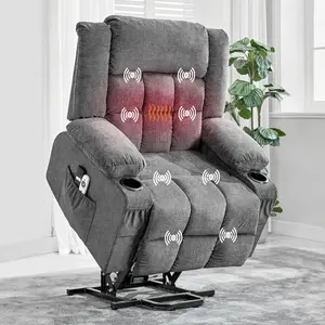 Large Power Lift Recliner Chair with Massage and Heat for Elderly People, 3 Positions, 2 Side Pockets and Cup Holders, and USB Ports