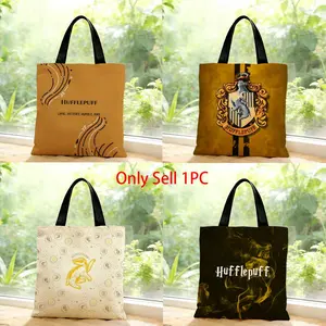 movie loyal kind gentle Harry Potter Hufflepuff Storage Bags Canvas Bags Series Print Bag Lightweight Shoulder High Appearance Large Capacity Minimalist  Soft Fabric Bag Shopping Bags