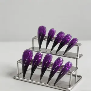Handmade press-on false nails with a black-to-purple gradient for high heels — glossy Gothic-style false nails suitable for Halloween and everyday wear