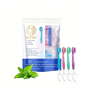 ICESEE 5-in-1 Toothbrush, Floss, Tongue Scraper & Toothpick Set, 26pcs/pack Soft-Bristle Toothbrush Set, Oral Care Tool for Travel and Business Trip, Oral Hygiene Essentials-B