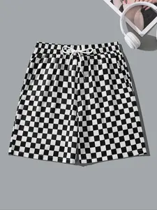 Men's Regular Fit Checkerboard Print Drawstring Waist Shorts, Checkered Shorts, Casual Comfy Breathable Shorts for Summer, Men's Bottoms for Daily Wear, Casual Fashion Shorts
