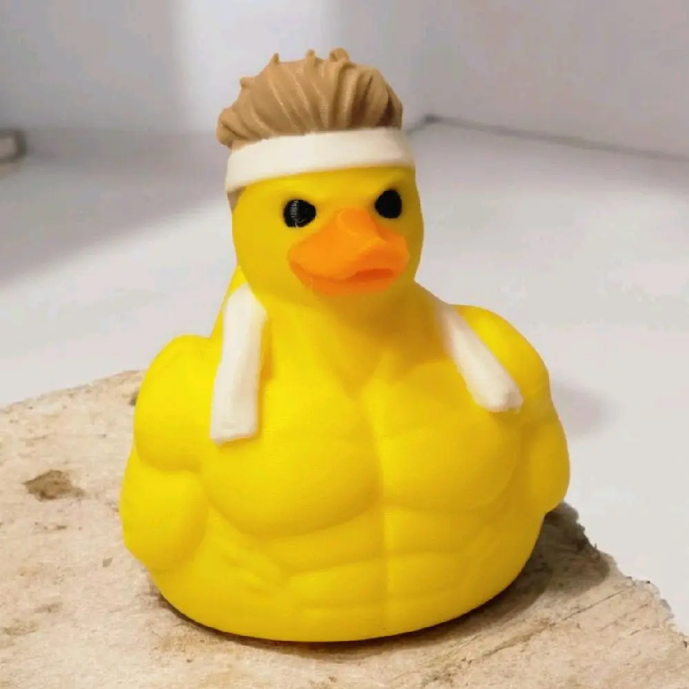 3D-Printed Muscle Gym Bro Duck Figure, 2.5 in Hard Plastic, Headband Design, Home Decor Statue