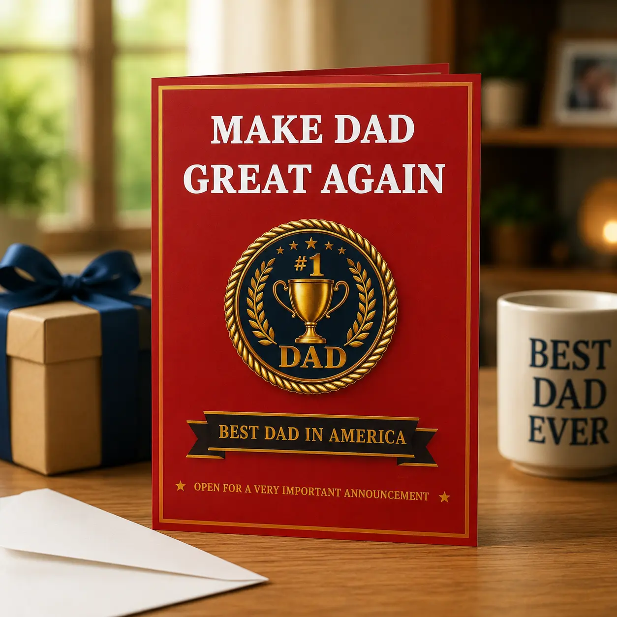 Father’s Day Interactive Talking Audio Greeting Card - 27-Second Presidential Voice, 5x7 in Office Stationery Card Gift, Unique Dad Gift for Father’s Day Occasions, Interactive Greeting Card