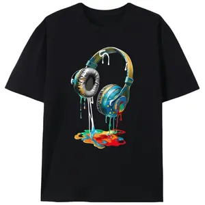 Paint Drip Headphones Music Art Men’s Graphic Tee |   Unisex Street Art Music Lover Casual T-Shirt |   Summer Artist Gift