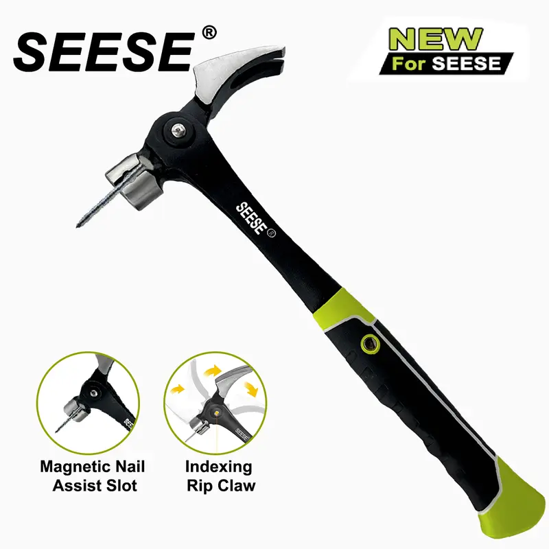 SEESE 16oz Claw Hammer with Magnetic Nail Starter Indexing Rip Claw Forged Steel Head Shock Absorbing TPR Grip Heavy Duty Framing & DlY Tool ,Gift for Thanksgiving, Halloween gifts