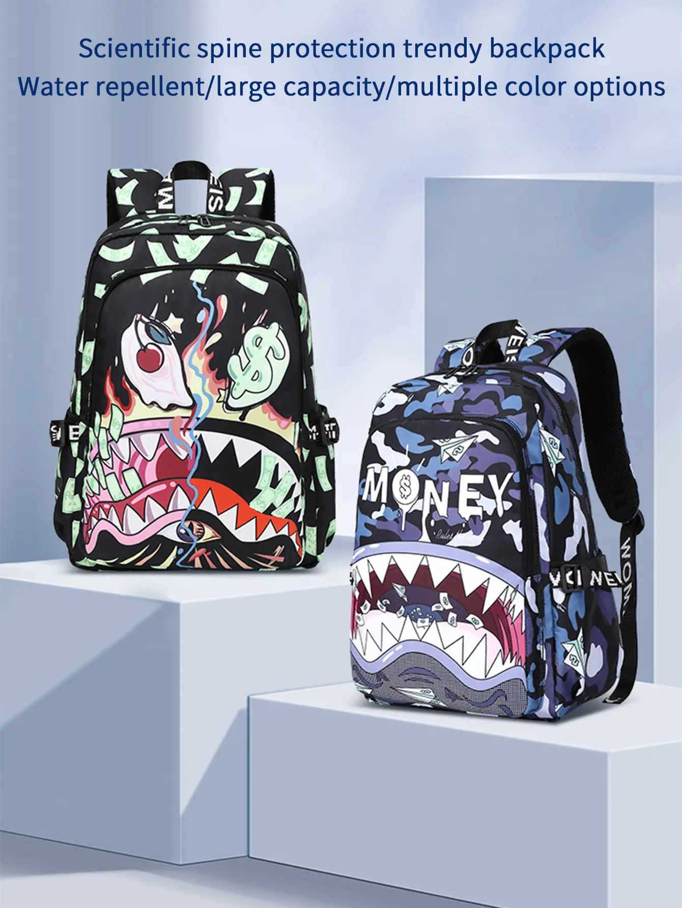 Sprayground Back JanSport Big Student Backpack - Shark Camo Book Bag with Laptop Sleeve, Everyday School Backpack, Multiple Zippered Pockets, Comfortable Travel Backpack for Teens and Adults, Middle School Student Backpack, High School Student Backpack,
