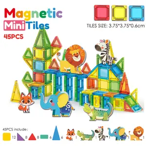 45Piece Set Magnet Building Tiles Clear Magnetic 3D Blocks Construction Playboards, Creativity Beyond Imagination, Inspirational, Recreational, Educational Conventional