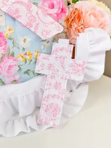 Cross Fabric Lace Bag Charm Keychain | Rose Gold Clasp