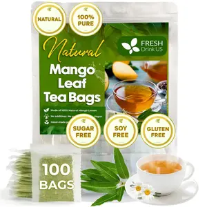 FreshDrinkUS 100 Mango Leaf Tea Bags, 100% Natural & Pure from Mango Leaves. Mango Dried Leaves. Loose Leaf Mango Herbal Tea. Mango Leaf Tea. No Sugar, No Caffeine, No Gluten, Vegan. Beverage