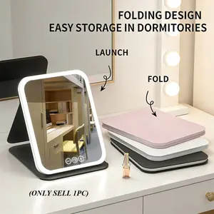 LED Makeup Mirror with HD Mirror, 3 Color Temperatures, Touch Control, Type-C Charging, Multi-Angle Adjustment, Foldable, Portable Fill Light, Vanity Mirror for Women, Ideal for Home, Travel, Office, dorm, LED Lighted Mirror