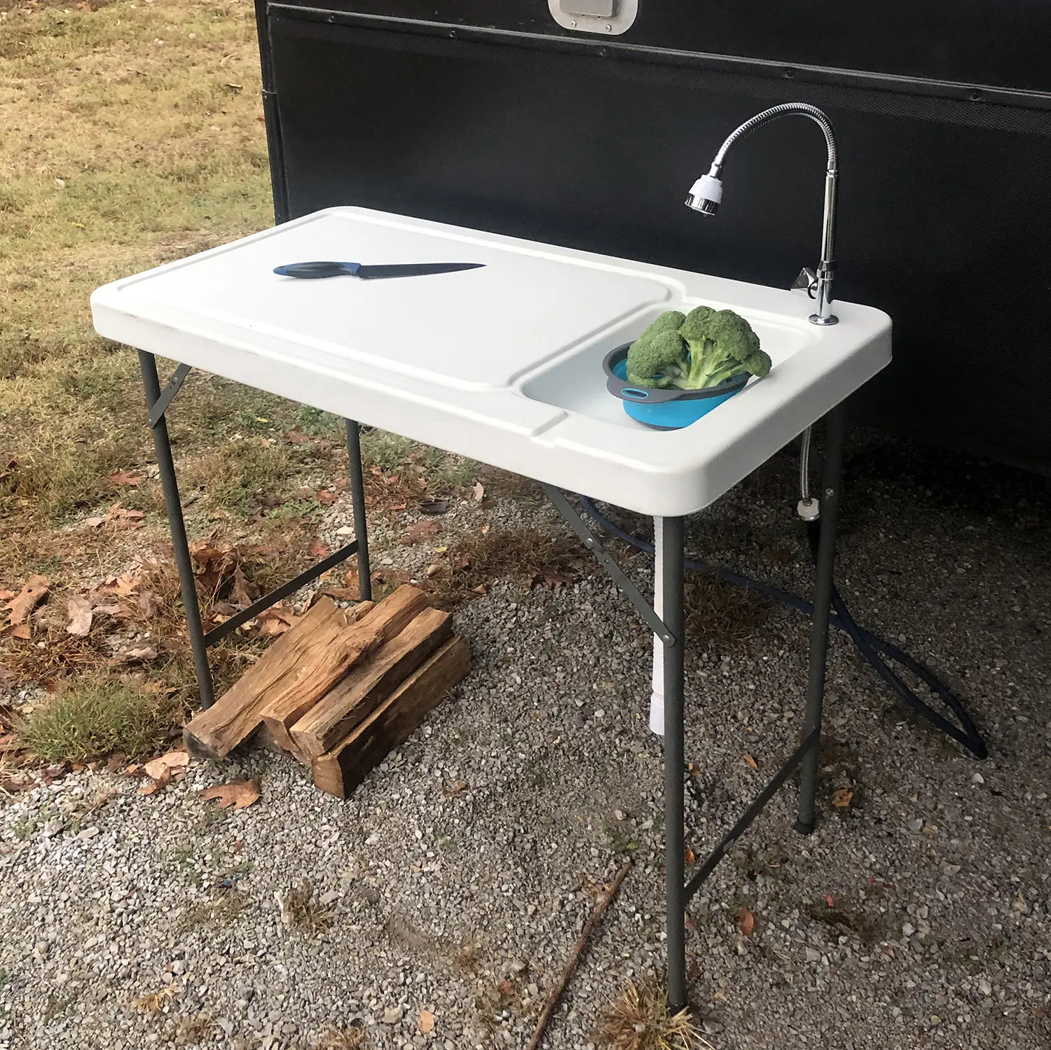 SPORTSMAN SERIES Fish Cleaning Table - Portable Foldable Plastic Station with Dual-Function Faucet Sink, 240lb Capacity, 44" x 23.5" x 37" Size, Garden Hose Hookup for Camping & Food Preparation