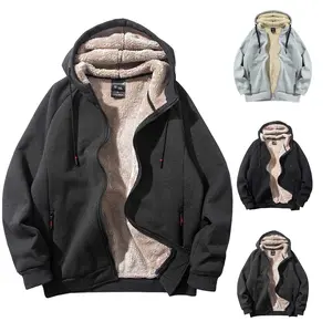 Gihuo Men's Winter Sherpa Lined Hoodie Zip Up Sweatshirt Heavyweight Warm Fleece Jacket with Pockets Beige Navy Cotton Streetwear Breathable Coats Shell Tops Vneck Long Sleeve