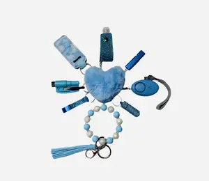 Teal Blue Safety and Accessory Keychain Set with Silicone Beads