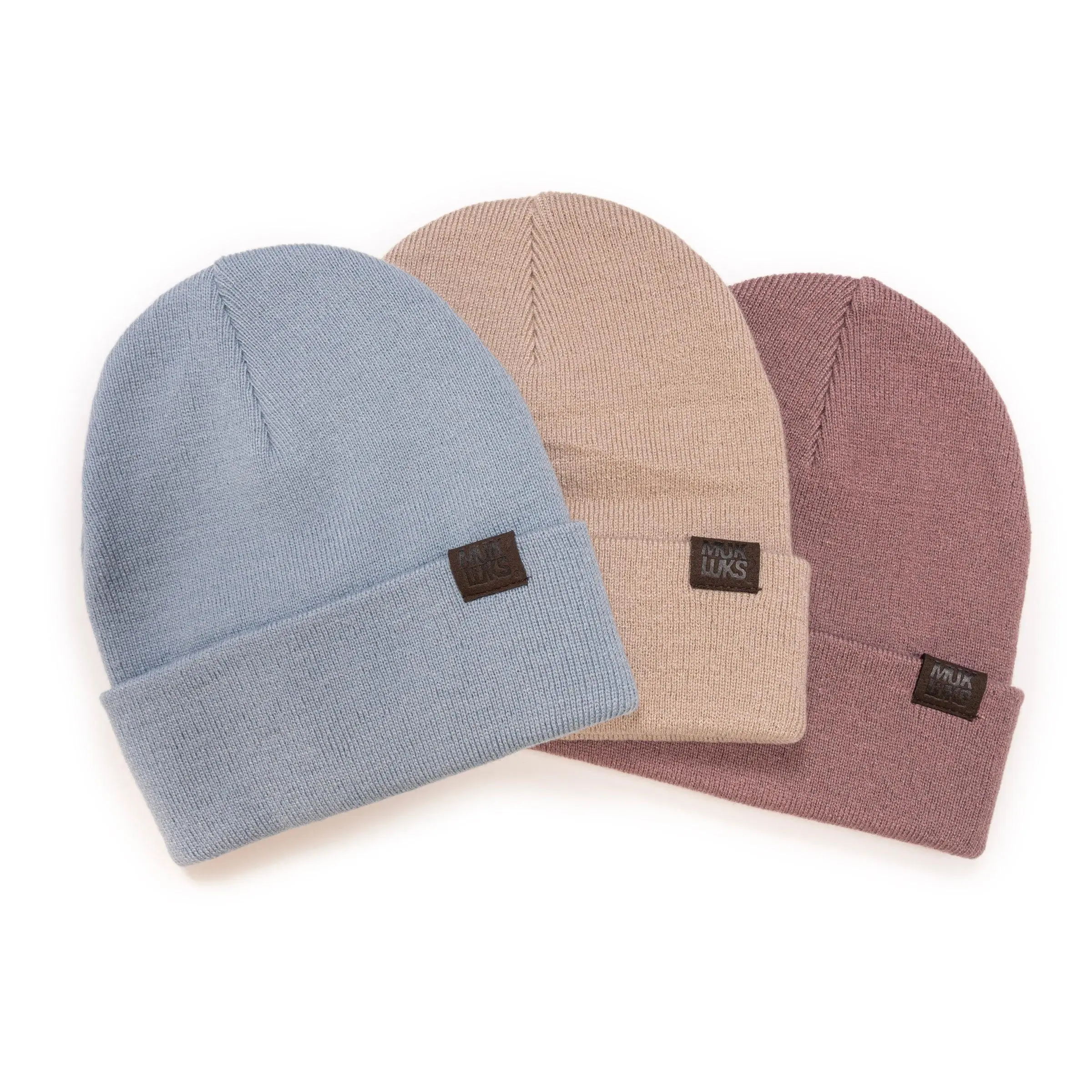 Female 3-Pack Knit Beanies - Lightweight, Soft Ribbed Cuff, Stretch Pull-On, Fitted Fashion Accessory, Made with Recycled Poly Fabric