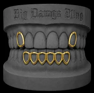 14K Gold Plated Upper Right & Left Open Face Caps + Bottom Lower Open Grillz Set