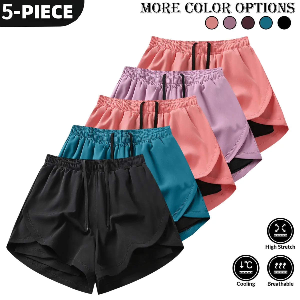 Women’s summer shorts 5-pack — fashionable, versatile outdoor casual athletic shorts; multiple colors available; women’s shorts, summer shorts Women’s summer shorts 5-pack — fashionable, versatile outdoor casual athletic shorts; multiple colors available; women’s shorts, summer shorts