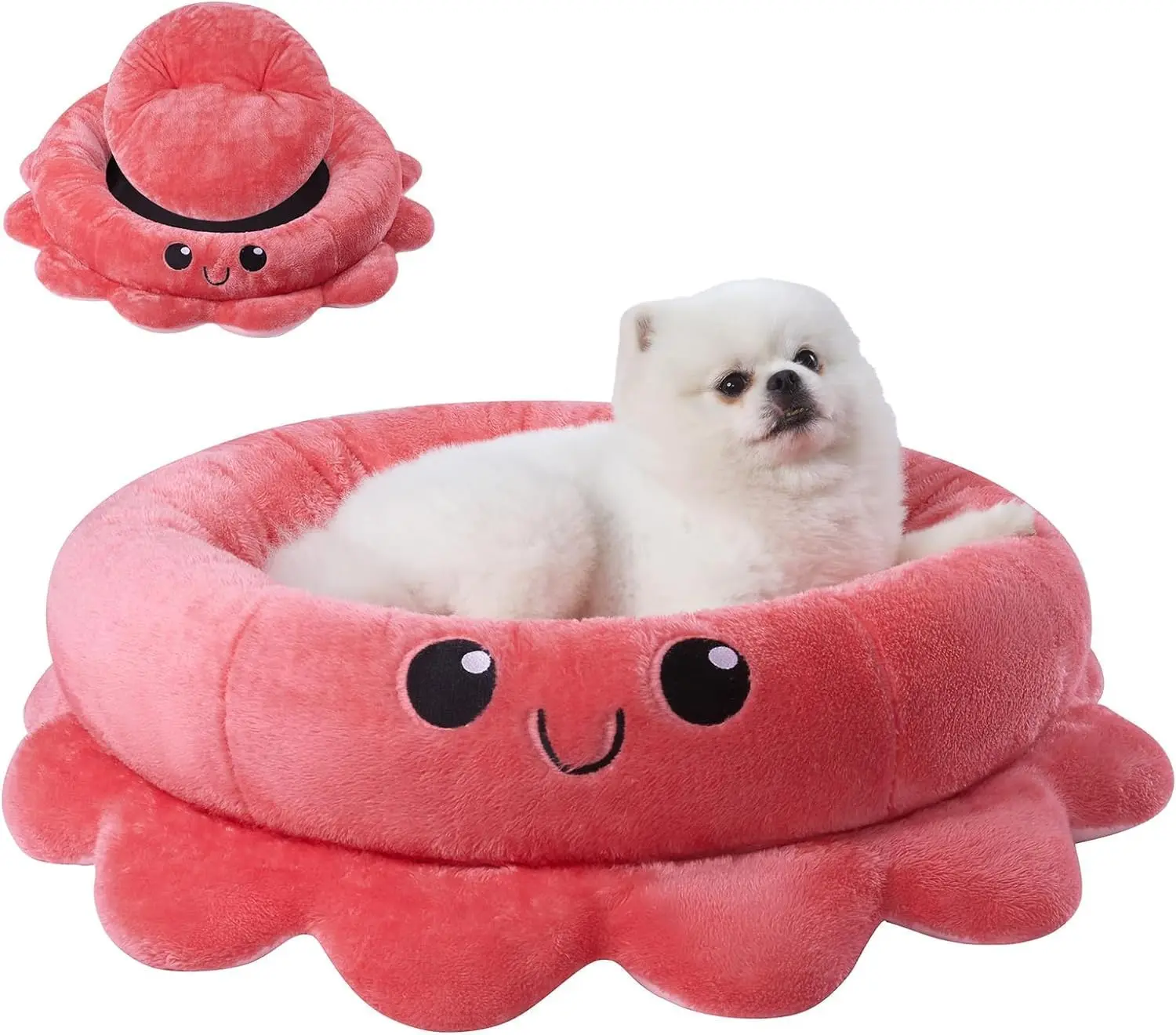 Jiupety Cute Calming Dog Beds Clearance for Medium Small Dogs, Anxiety Bolster Dog Bed with Octopus Shape, Pink, Red, Boho, Round Pet nest Bed Cat with Removable Cushion