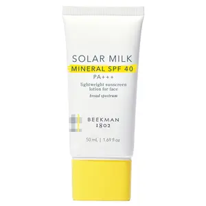 Beekman 1802 Solar Milk Mineral Sunscreen SPF 40 PA+++ – Lightweight Zinc Oxide Face Sunscreen, Broad Spectrum UVA/UVB Protection, Non Greasy, Fragrance Free, 1.69 fl oz