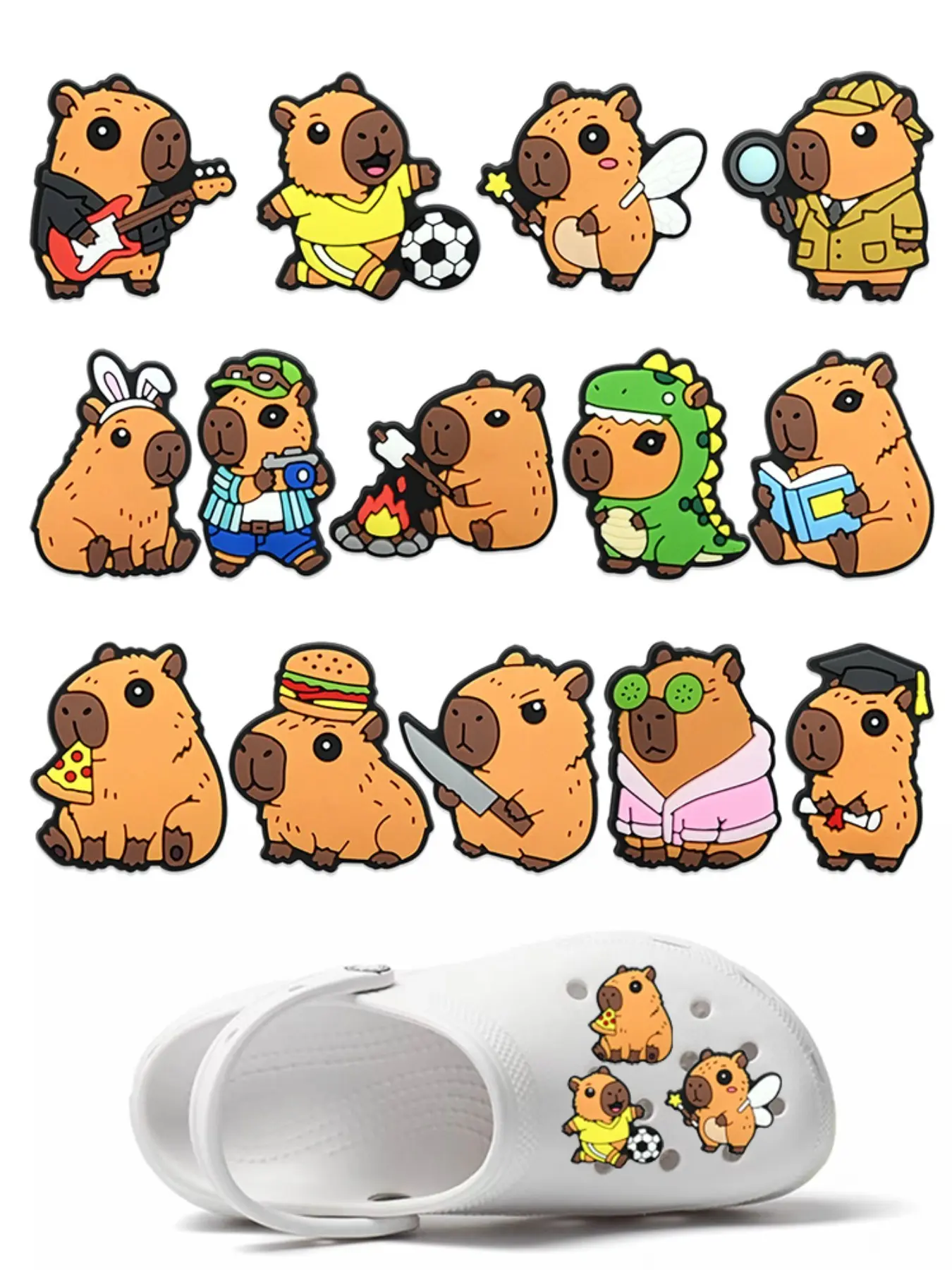 14pcs Capybara Shoe Charms For Bubble Slides Clogs Sandals,PVC Shoe Decorations Accessories Buckle For Christmas Birthday Gifts