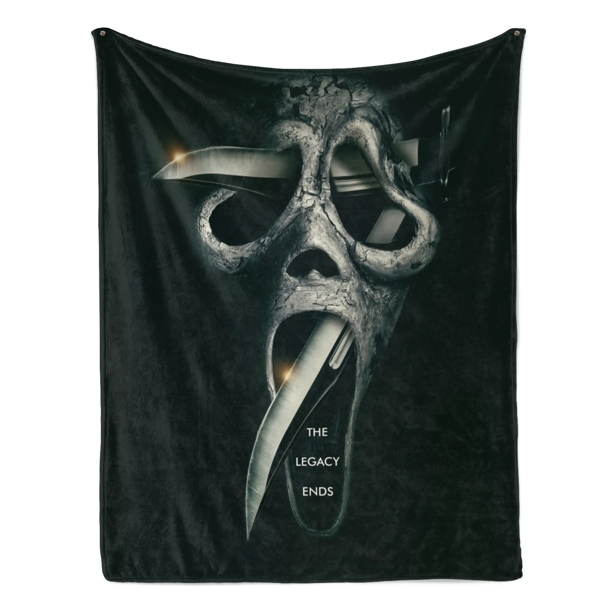 Scream The Legacy Ends Ghostface Flannel Blanket - Horror Movie Throw with Iconic Cracked Mask & Knife Design, Ultra-Soft, Cozy Aesthetic, Character-Themed Graphic Blanket for Horror Fans, Bedroom Sofa Gifting