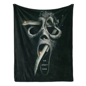 Scream The Legacy Ends Flannel Blanket Horror Movie Throw with Iconic Cracked Ghostface Mask & Knife Design – Ultra-Soft, Cozy, and Perfect for Horror Fans, Bedroom Decor, and Gifting, Ideal for Year-Round Snuggling.