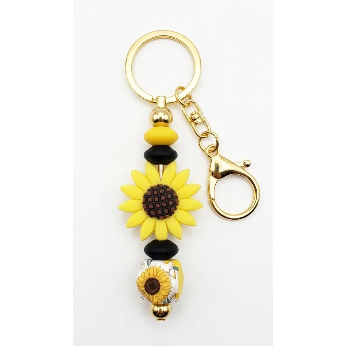 Sunflower Power Silicone Beaded Keychain Wristlet & Bag Charm