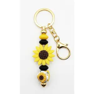 Sunflower Power Silicone Beaded Keychain Wristlet & Bag Charm
