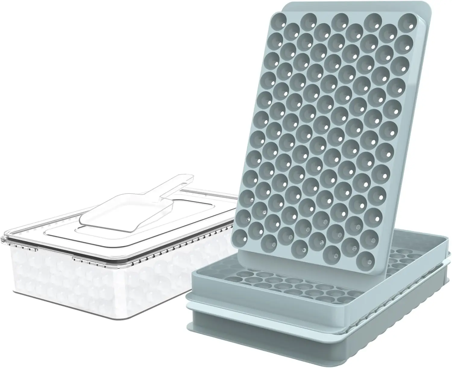 Mini Ice Cube Trays for Freezer with Lid, 0.55" Pebble Ice | 2 Trays-Blue, with Ice Box & Scoop. for Iced Coffee, Bottles, Juice & Everyday Drinks, Easy Twist Release, Stackable