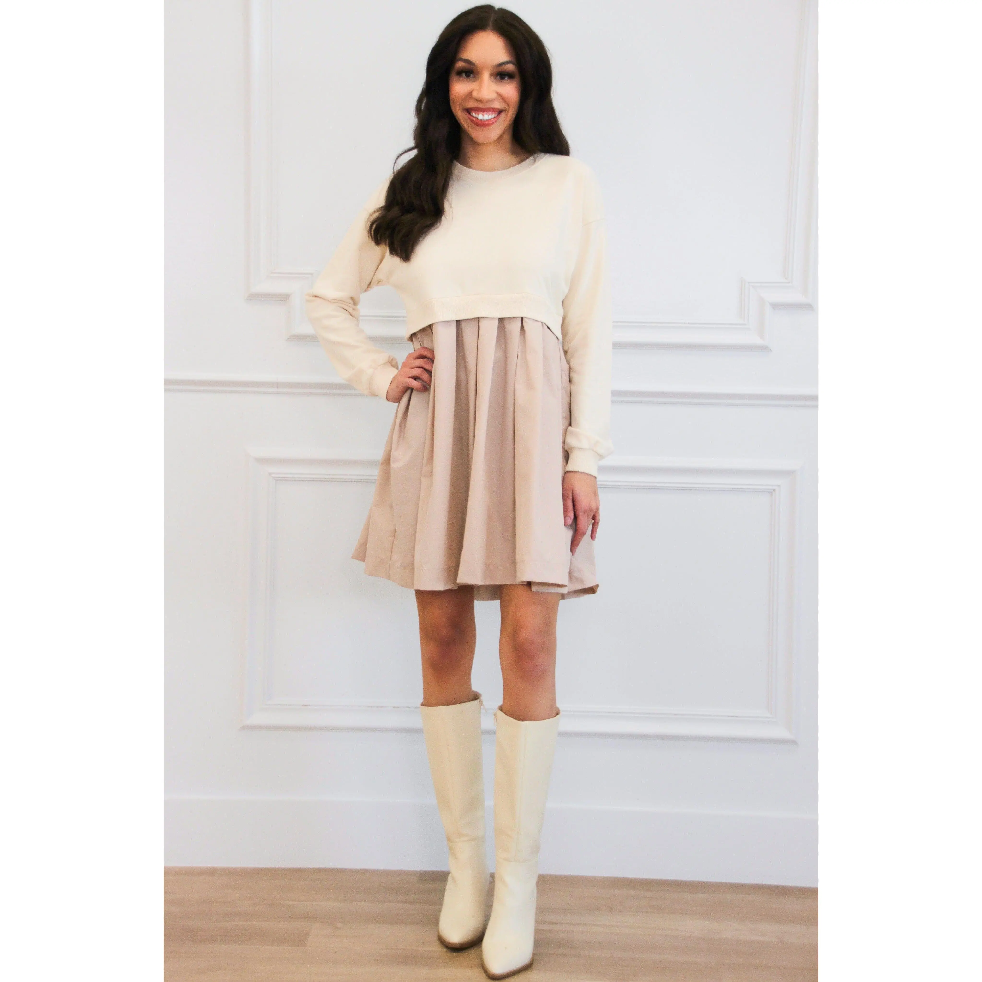 Tucker Layered Dress: Taupe