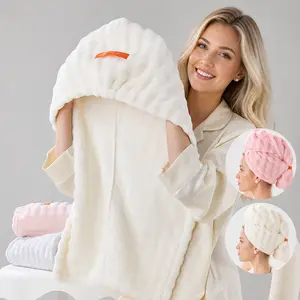 Super Absorbent Microfiber Hair Towels,2Pcs Large Thickened Quick Drying Hair Drying Turban,Wide Edge & Elastic Rope Design Hair Wrap   ：