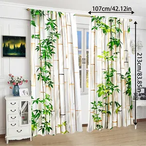 2pcs Bamboo Pattern Print Curtain Set, Home Decoration Curtain, Snowflake Design Holiday Home Decor, Suitable for Living Room Balcony Bedroom Windows
