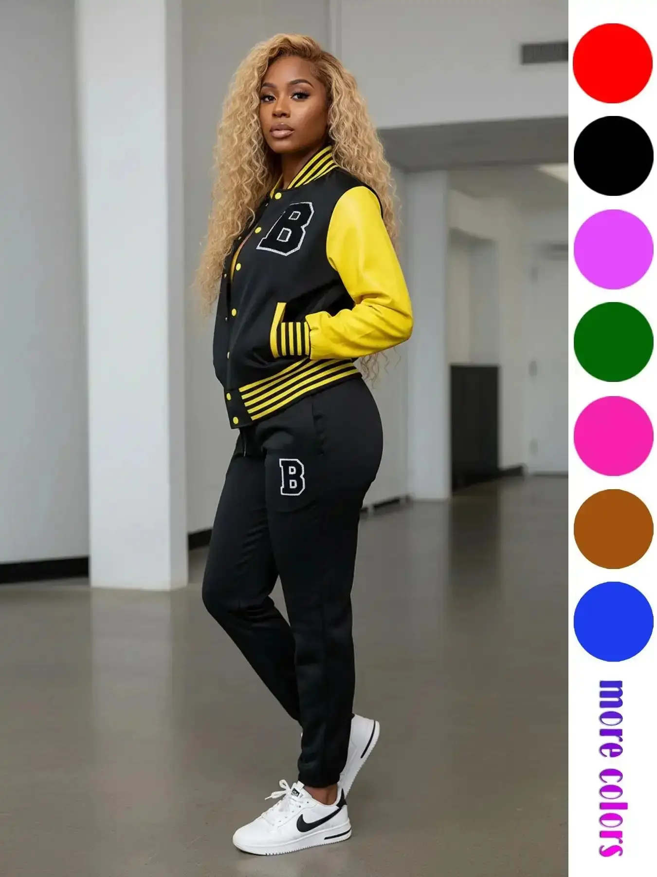 Women's Vibrant Baseball Jacket Two-Piece Set Adventure Wear, Outdoor Sports Suit, Open Front Set, Sport Travel Cycling Set, Fall & Winter, Cold Weather, Coordinated Well Made, Classic Style, coordinated look