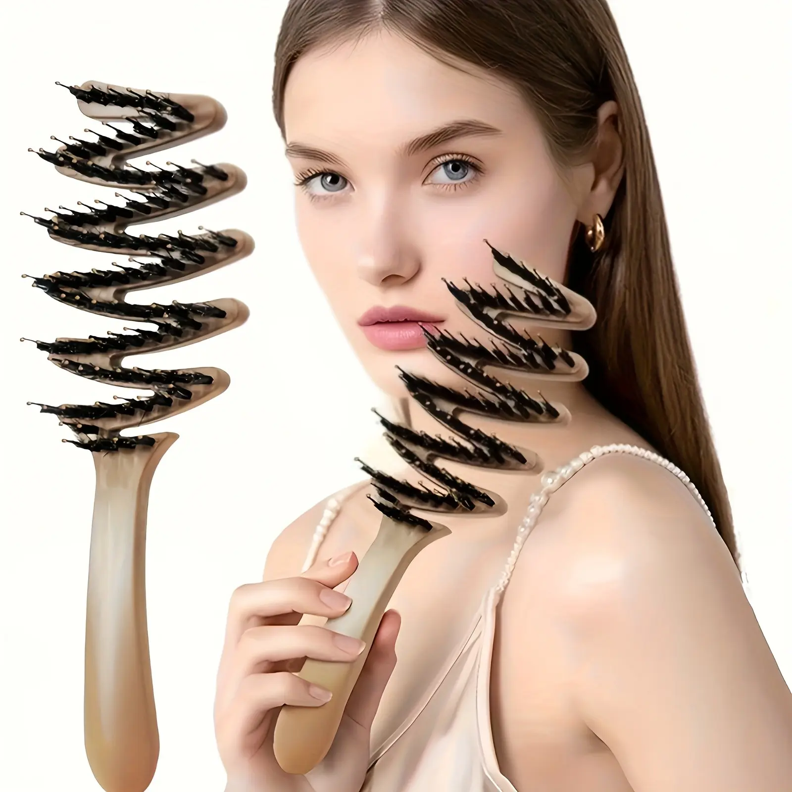 Hair Brush Detangling Boar Bristle Comb 1PC Scalp Massage and Hair Smoothing Professional Design with Long Handle and Soft Bristles Elegant Style for Home Salon Daily Hair Care Use Detangling Hairbrush Detangler Brush Anti Tangle Brush