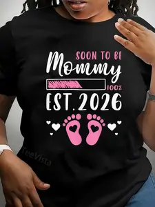 100% Cotton Unisex Soon To Be Mommy, Est 2026, Pregnancy Reveal, Expecting Mom T-Shirt Graphic Casual Round Neck Tee